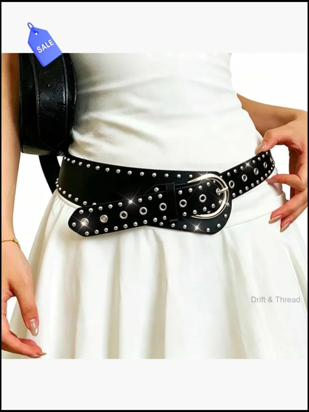 Wide Leather Belt Chunky Studded Punk Waist Belt for Women